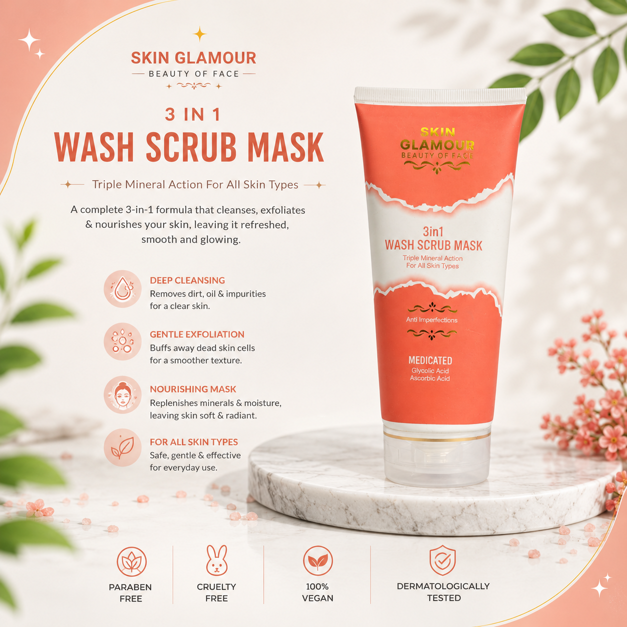Skin Glamour - 3 in 1 - Wash Scrub Mask