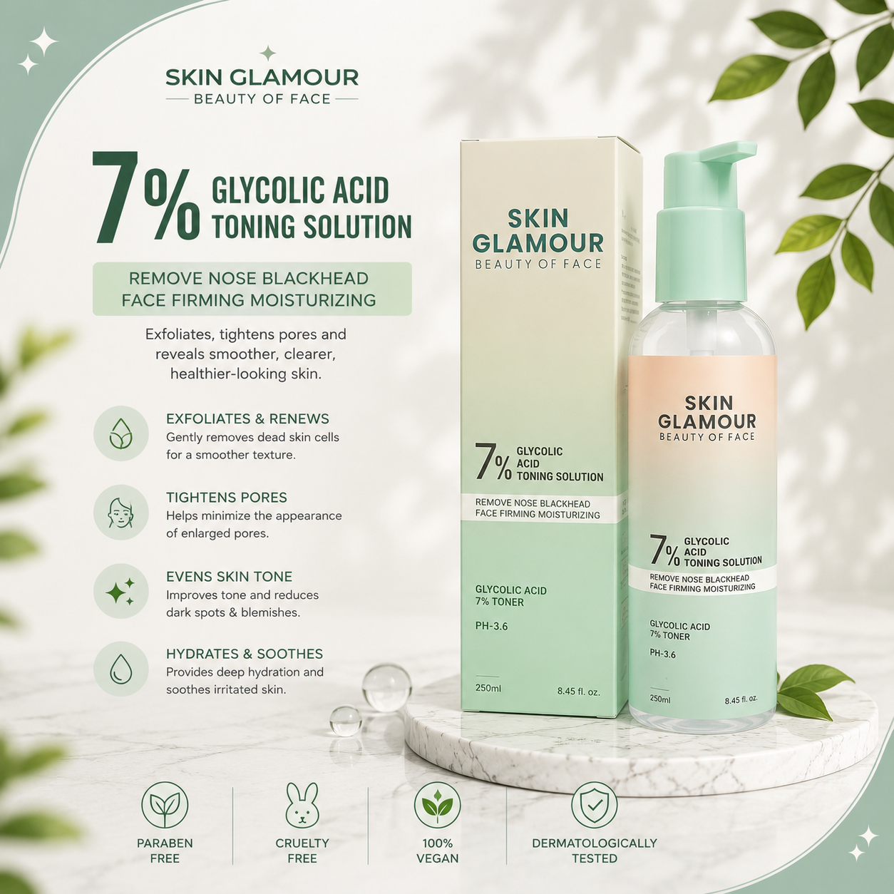 Skin Glamour - 7% Glycolic Acid Toning Solution - PH-3.6
